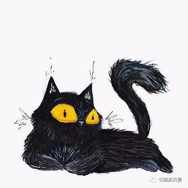 插画师画的小黑猫超萌