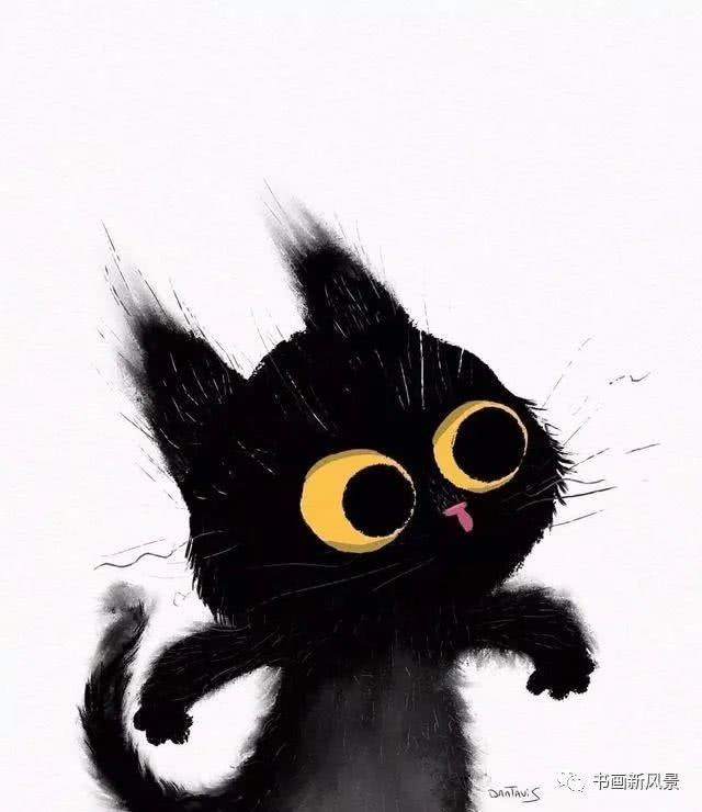 插画师画的小黑猫超萌