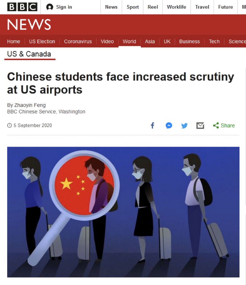 BBC：中国学生在美国机场面临越来越严格的审查