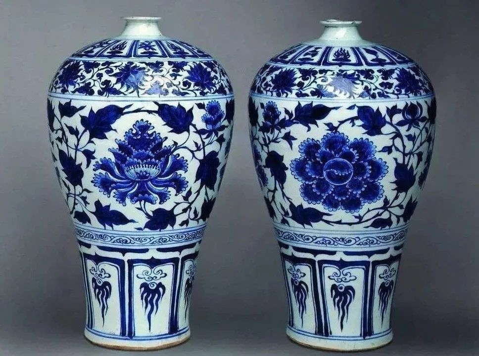 中国 元染 青花 花鳥文 四耳壷 C 3538 美術品 陶芸 美術品 陶芸